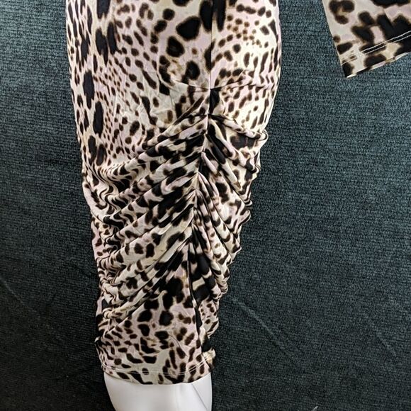 J. Lo Animal Print Ruched Sides 3/4 Sleeve Dress - Picture 4 of 17